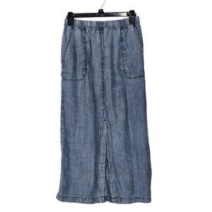 For The Republic Soft Denim Elastic Waist Long Skirt Pockets & Front Slit Small